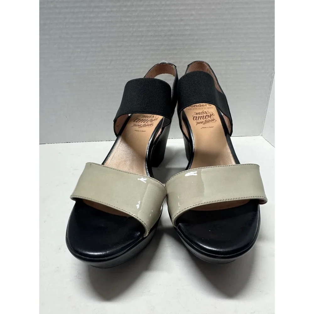 Wonders Mas Amor Por Favor Platform Sandals Black Beige Leather Spain 39 8.5
